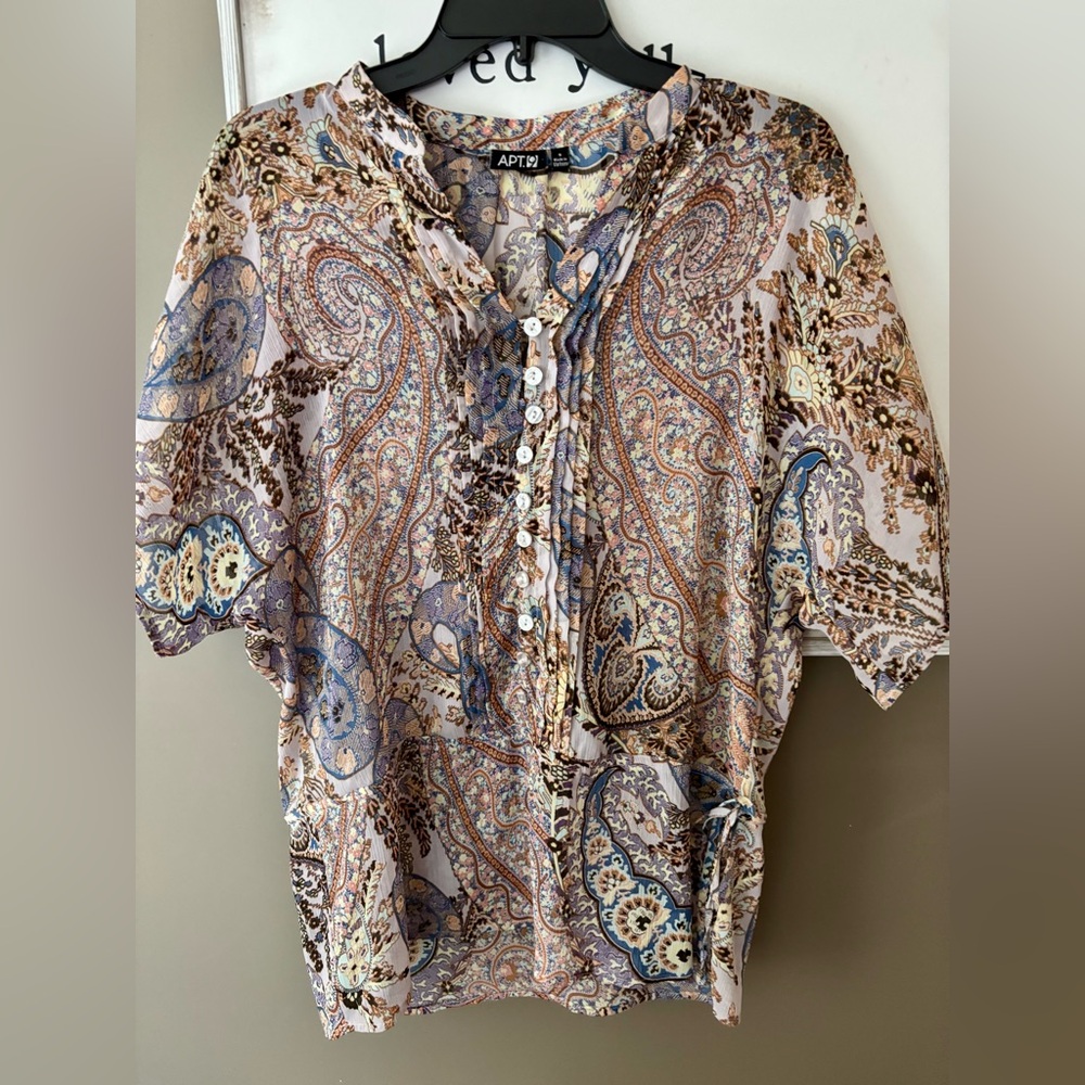 Boho Semi Sheer Paisley Mandarin Neck Button Top. Fairy Grunge Cottage Country.